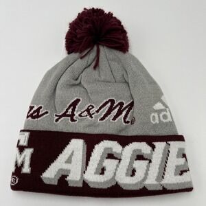 Adidas Texas A&M Aggies Knit Beanie Pom Hat Gray Maroon One Size Fits All